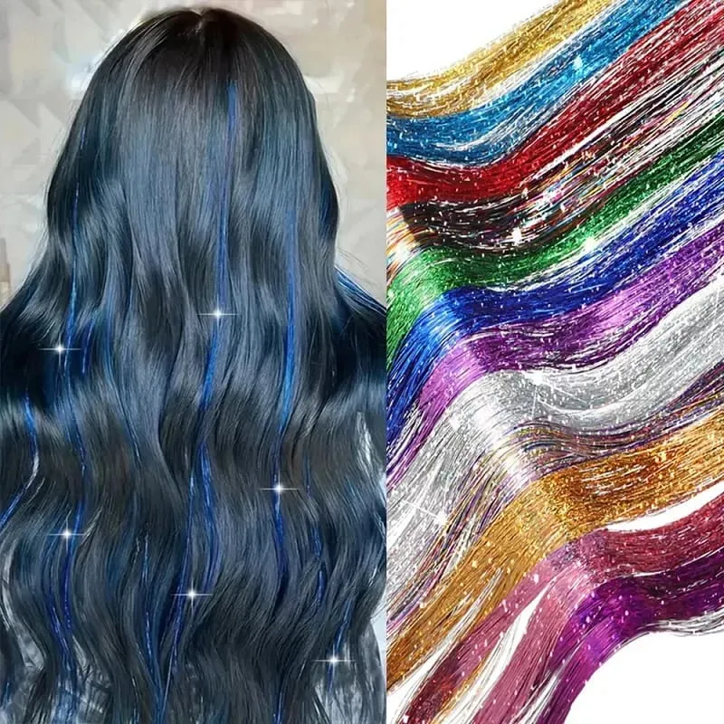 Rainbow Hair Tinsel Kit 6pcs 1200 Strands Glitter Tinsel Hair Extensions Heat Resistant Sparkling Shiny Fairy Hair Acc — image 2