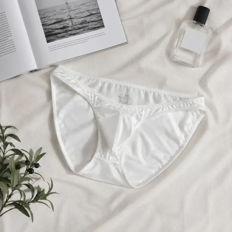 Comfortable Low Waist Men's U-Pouch Underwear Breathable Seamless Satin Silk Briefs Narrow Belt Lingerie Ice Silk Panties Sports