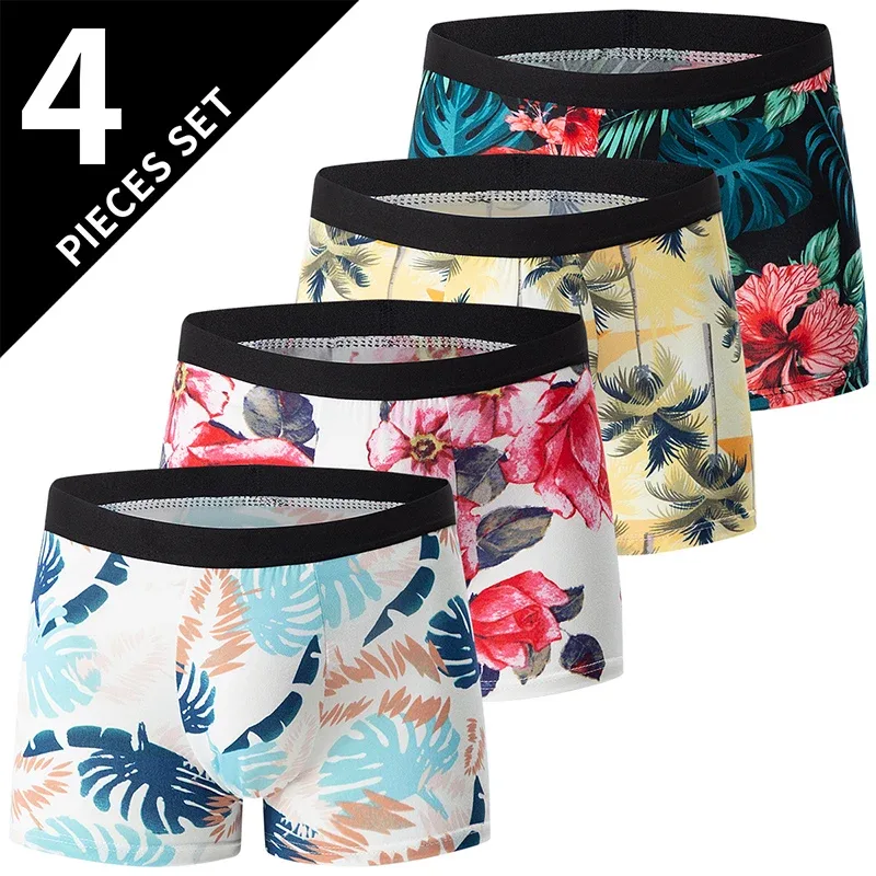 4 balení pánské jednobarevné sexy boxerské prádlo velikosti Evropa a Amerika Antibakteriální prodyšné pánské kraťasy velké velikosti Spodní prádlo — image 21
