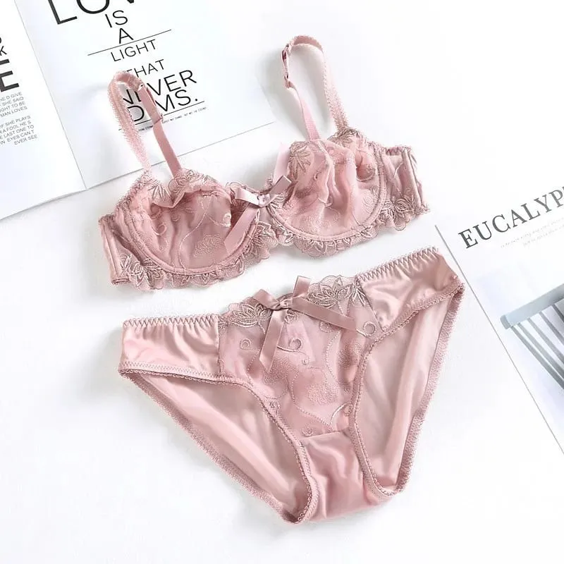 high quality sexy women bras and brief two piece set push up A B C D cup wire summer lingerie underwear pink purple white — image 9