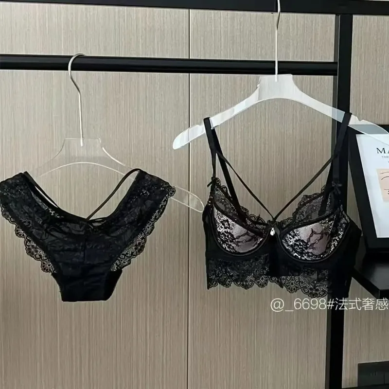 Sexy Lace Breathable Lingerie Set French-Style Small-Bust Support Bra Anti-Sagging & Side-Boob Control Soft Underwire Bra Set — image 3
