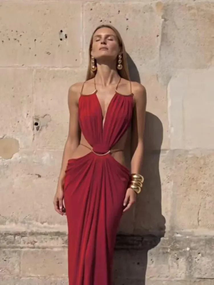 Sexy Women's Backless Dress Halter Sleeveless Waist Hollow Out Solid Female Dresses 2026 Summer Vacation Beach Fashion Lady Robe — image 6