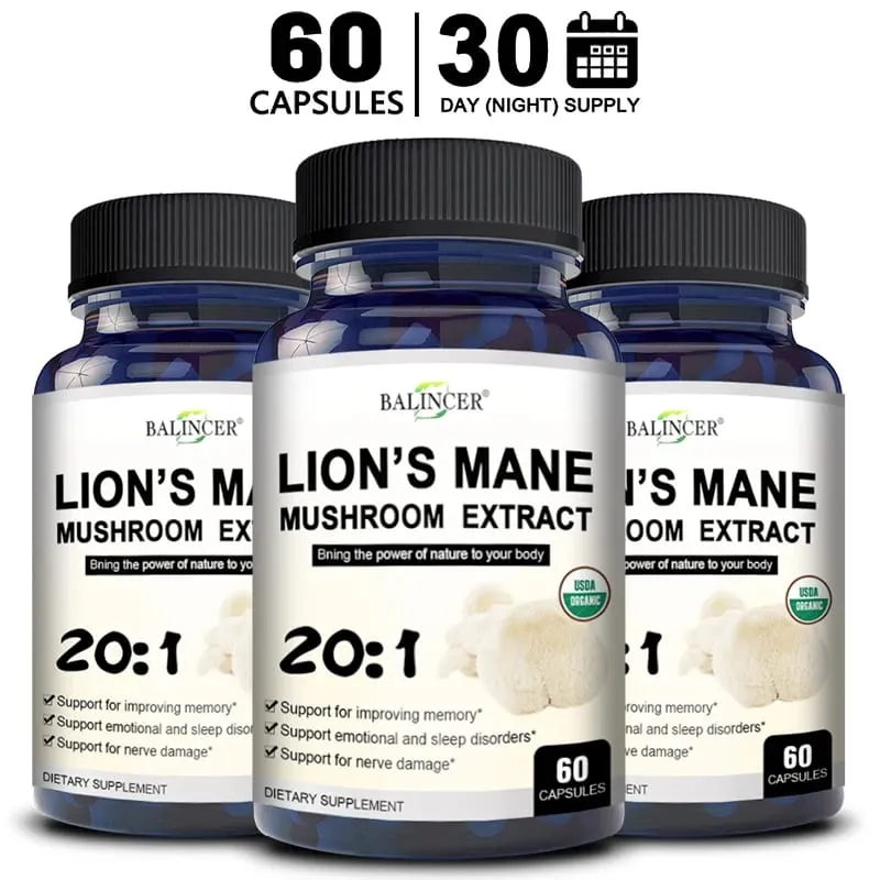 Lion's Mane Mushroom Capsules - Strengthens The Brain Memory and Cognition Improves Mood and Sleep Quality Supplements