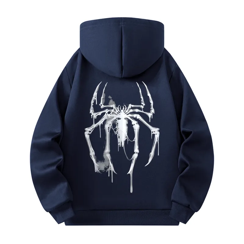 Men's Half Zip Hoodie With Personalized Spider Print Street Style Casual Sweatshirt Autumn And Winter Trendy Fitness Commute Top — image 11