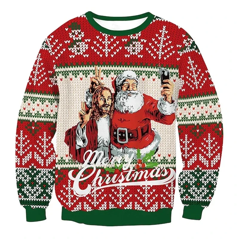 Funny Santa Claus Pattern Ugly Christmas Sweatshirt Men New 3d Printed Xmas Party Crew Neck Long Sleeve Women New Year Hoodies — image 9