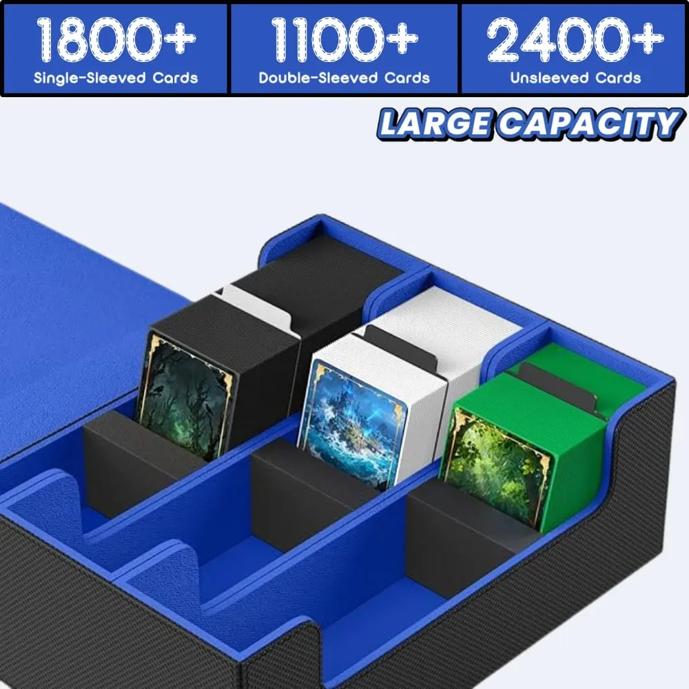 Trading Card Storage Box Holds 1800+ Sleeved Cards Magnetic Closure PU Leather Card Case for MTG PTCG YGO Sports Cards