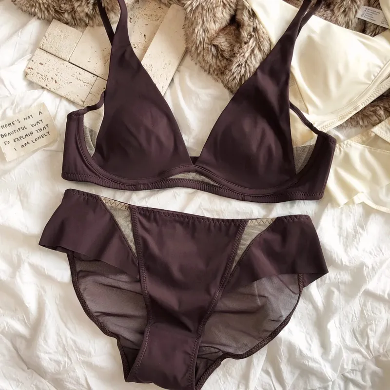 French Sexy Deep V Push Up Bra Set Women Ultra Thin Seamless Underwear High Quality Comfort Bralette Hollow Intimates Lingerie — image 6