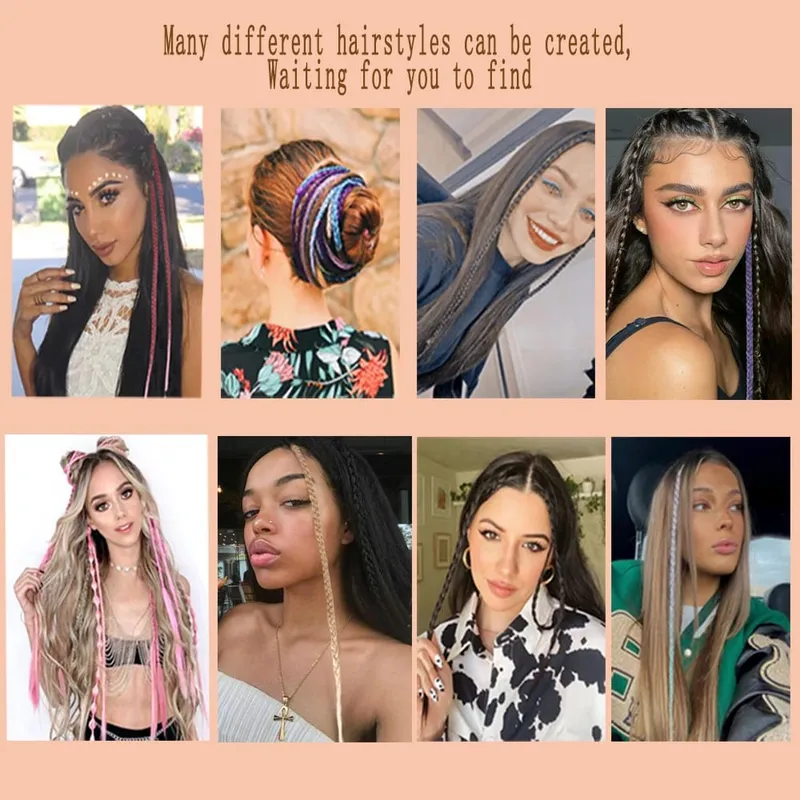 Synthetic 5 Pcs/Lot Clip-in Extension Para sa Babae Ponytail Rainbow Braid Hair Extension 22'' Ombre Hairpiece Box Braid na May Clip — image 5
