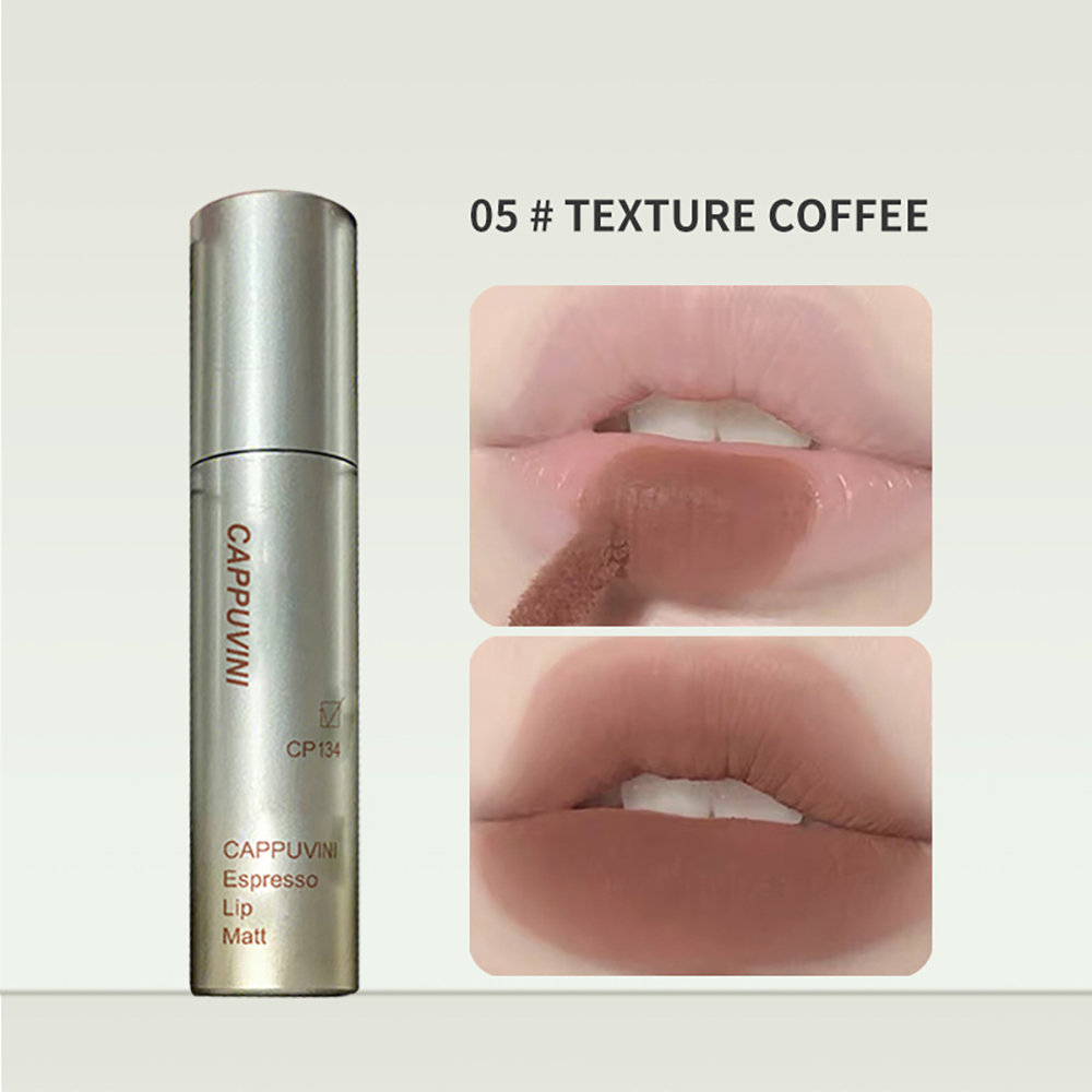 Cappuvini Espresso Matte Lipstick Velvet Lip Glaze Waterproof Long-lasting Texture Smooth Glossy Makeup Setting Lip Color