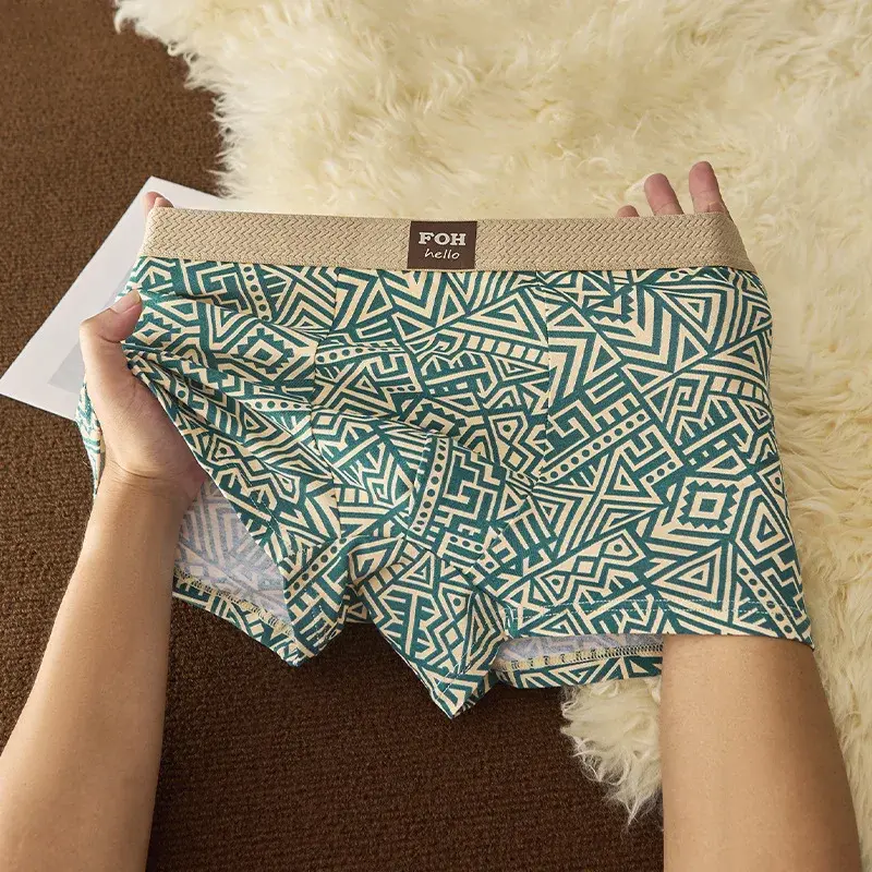 1/3 Pcs Men's Cotton Boxer Shorts Breathable Comfortable Underwear Man Printed Trendy Ethnic Retro Square Underpant Male Panties — image 5