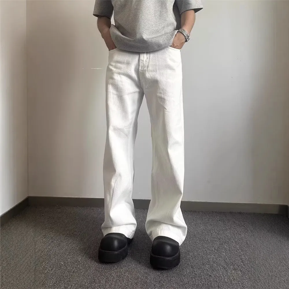 Y2K Blade Jeans Men Cleanfit White Denim Pants High Street Vibe High Waist Straight Flare Trousers Fashion Casual Streetwear — image 6