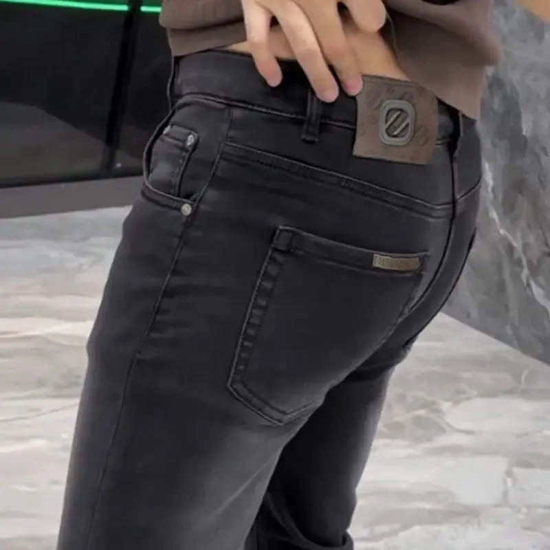 High-end Jeans Men's Spring and Summer Versatile Slim Pants Black Trendy Brand Business Trousers Men Clothing Low Rise Jeans — image 11