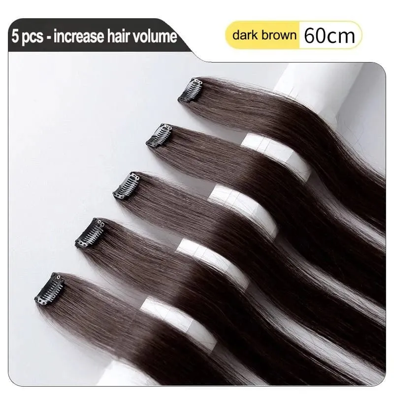 24 Inch Hair Extensions Black Straight Length Synthetic Hair Clips Party Highlights Women's Styling Hair Patches (5pcs in Blac — image 8