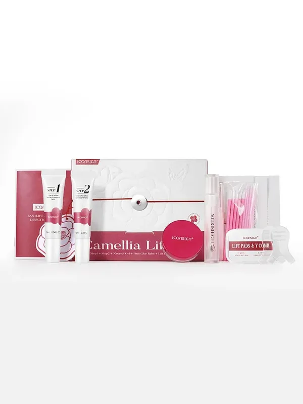 Kit de levantamento de cílios flor de camélia vegano 8-12min rápido suave encaracolado sem danos aos cílios conjuntos de beleza para presente de cuidados com a sobrancelha