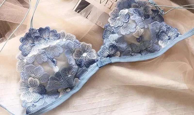 French Niche Design Lingerie Embroidered Mesh Non Wired Triangle Cup Retro Lace Bralette Thin Comfortable Bra UK Tushy MOYISU — image 9