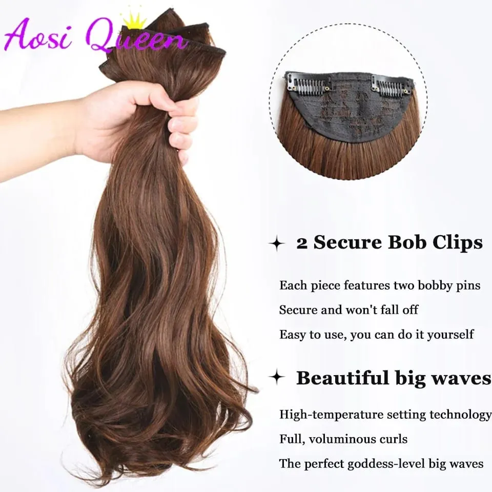 3Pcs/Set 6Clips Hair Extension Black Long Large Wavy Curls Natural Hair Hairpiece Heat Resistant Fiber For Women Hairstyle