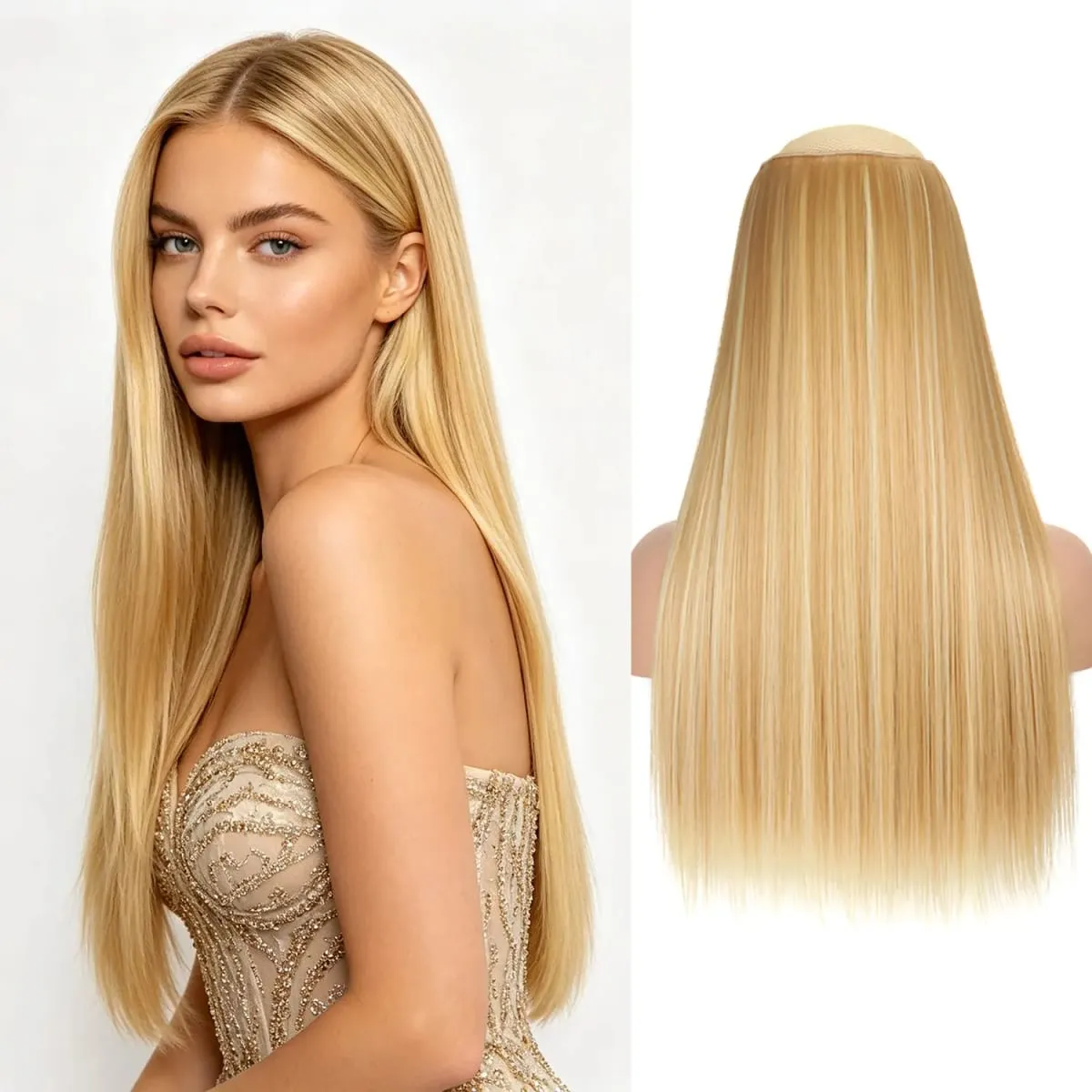 Synthetic 5 Clips in one piece hair extensions 22inch long straight clip in hair for women girls daily party holiday — image 2