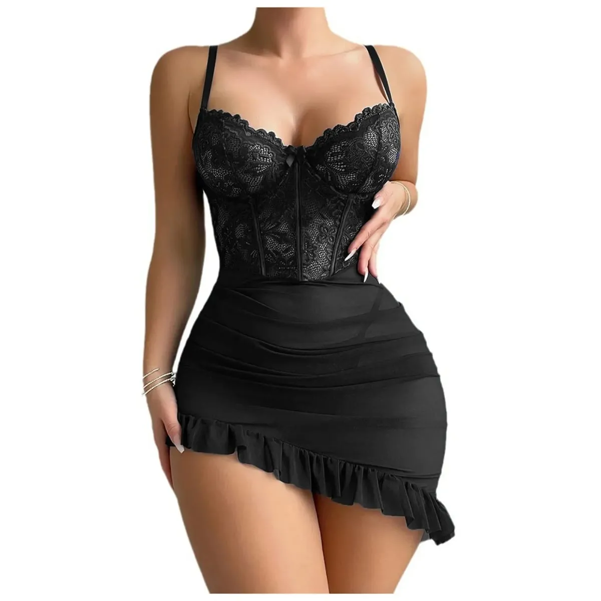 Women's Transparent Underwire Bra Sexy Fairy Lingerie Set See through Lace Nightdress Pajamas Delicate Sexy Nighty — image 7