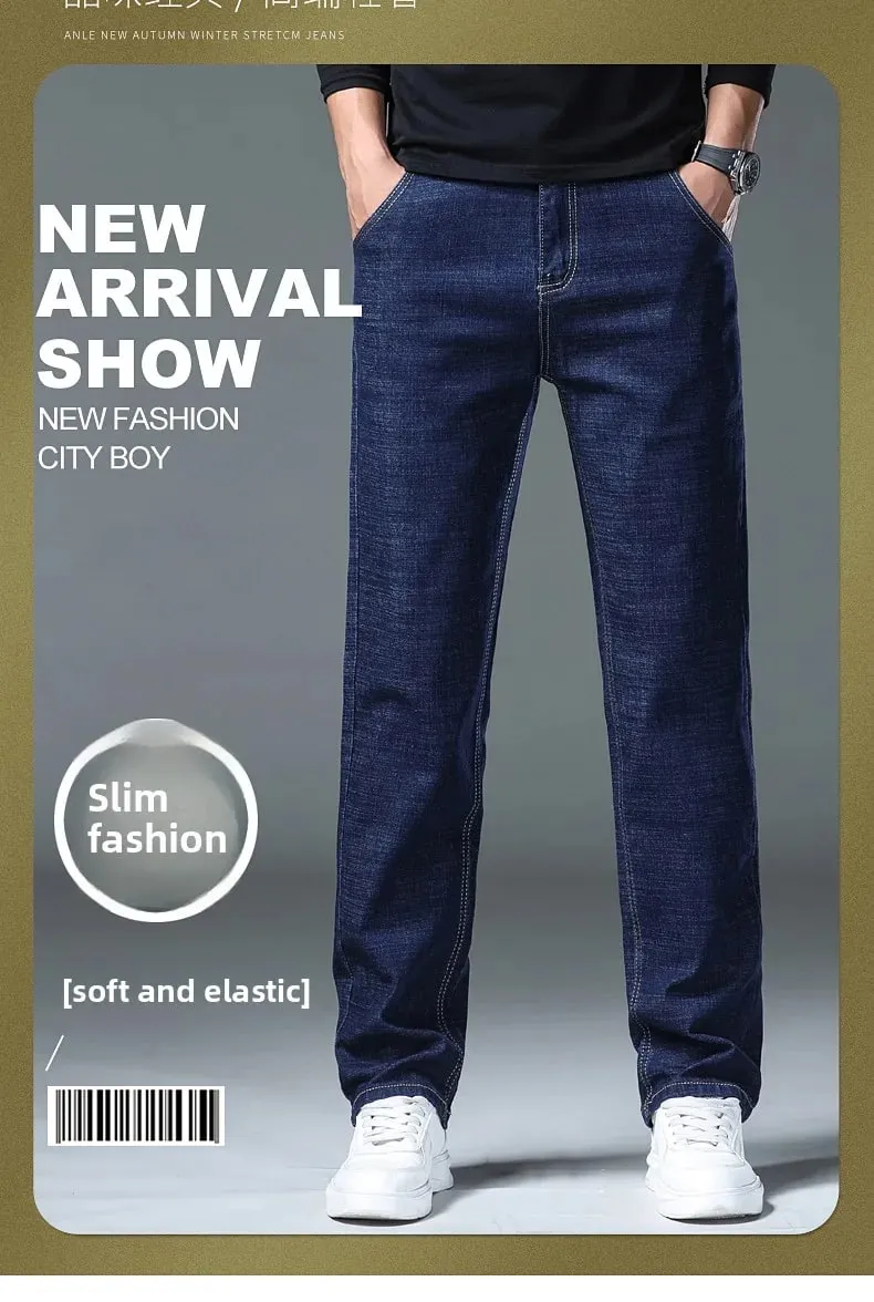2026 Y2k Clothes Pantalon Homme Stretch Business Four Seasons Blue Regular Fit Straight Jeans — image 9