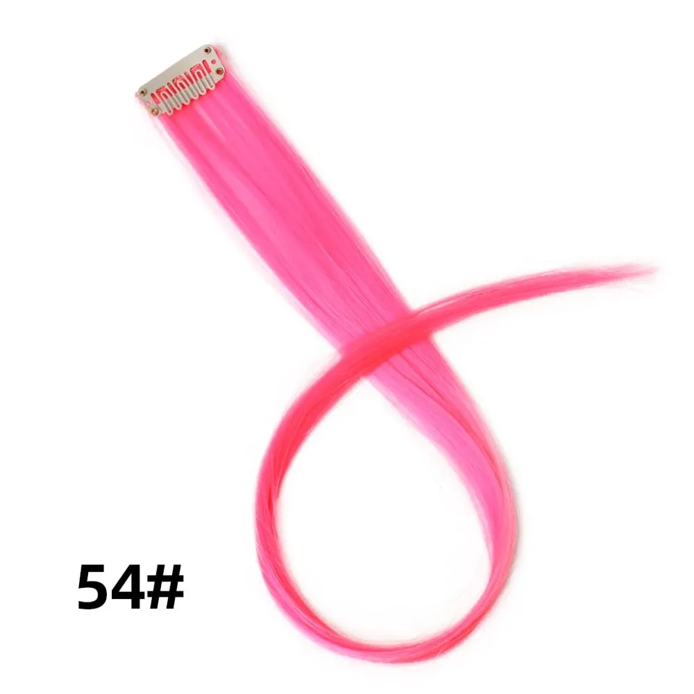 Extensiones de cabello de color liso con Clip para resaltar el cabello de arcoíris, rosa, azul, morado, sintético, con Clips para mujeres y niñas — image 60