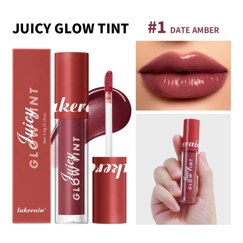 Juicy Glow Lip Tint Mirror Shine Lip Gloss Deep Hydrating Long-Lasting Dewy Moisturizing Non-Sticky High Shine Tinted Lip Makeup