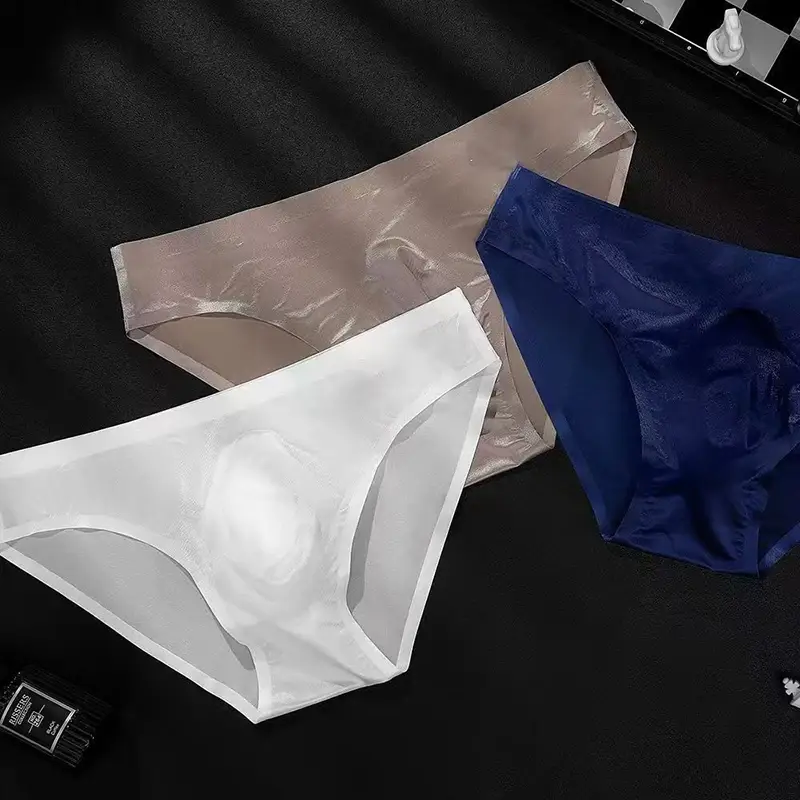 男性アイスシルクブリーフ超薄型シームレスなセクシーなパンティー速乾性 U バルジポーチ通気性の下着高級光沢のあるパンツ — image 2