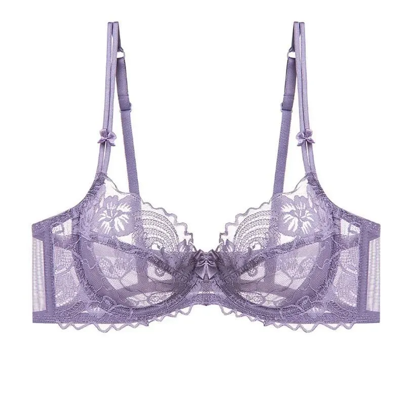 Ladies Delicate Purple Lace Push Up Underwear Set Victorian Style Soft Underwire Anti-sagging Ultra Thin Bralette Set
