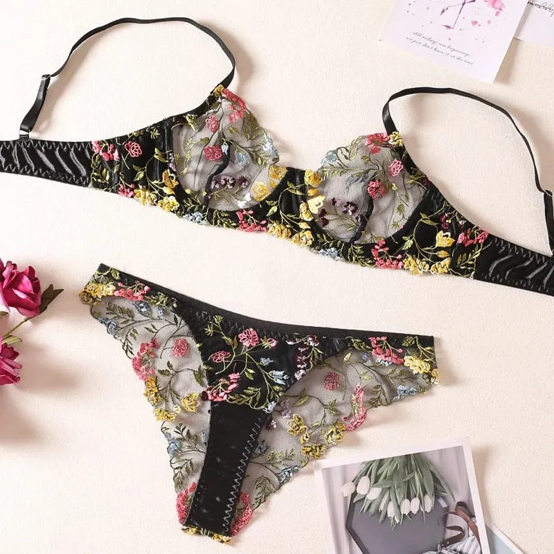 Sexy Fun Lingerie Set Bra Pants Women's Underwear Fixed Strap Bralette Ultra Thin Cup Summer Collection