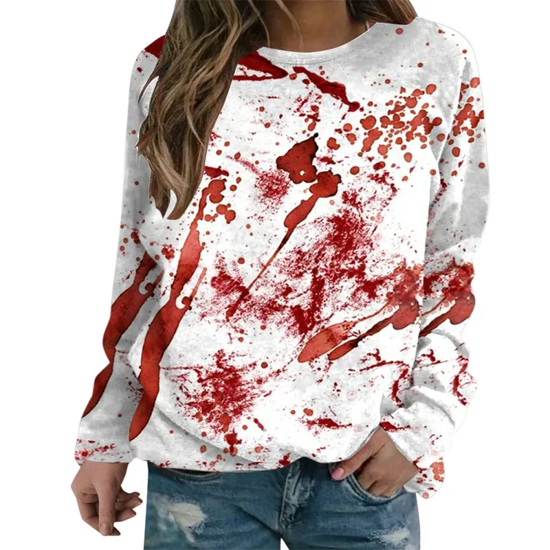 Sweatshirt Grafik Darah Keganasan Rekaan Pesta Halloween Pakaian Wanita Saya Baik Berdarah Wanita Sweater Wanita Seram Pullover Y2k