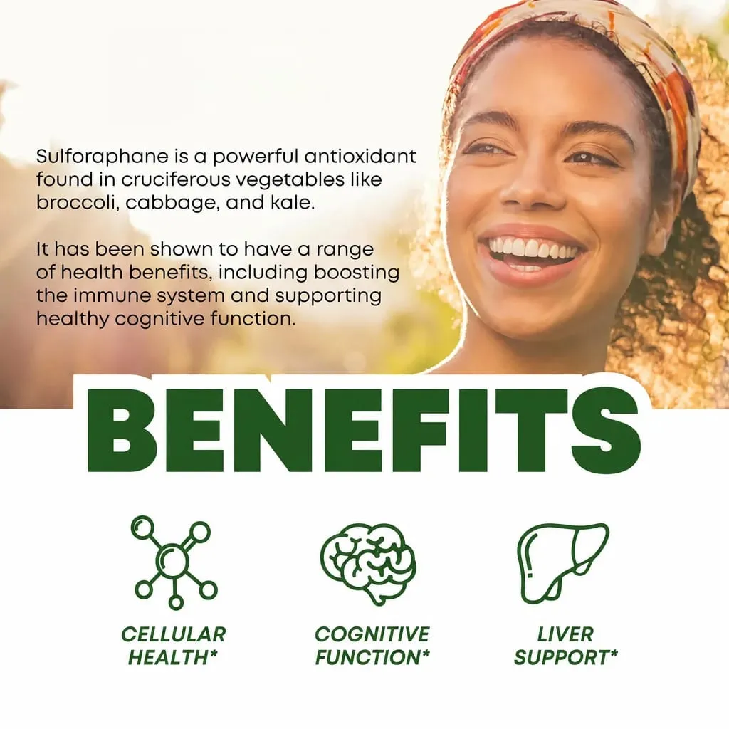 5 000mcg Sulforaphane From Broccoli Seed Extract Vegan Capsules with Myrosinase Immune Support 2-Capsule Serving 60 Count — image 2