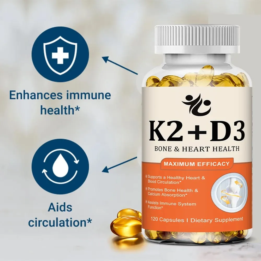Vitamin D3 + K2 Capsules Support Calcium Absorption Bone & Joint Wellness Cardiovascular Function and Immune System Health — image 5