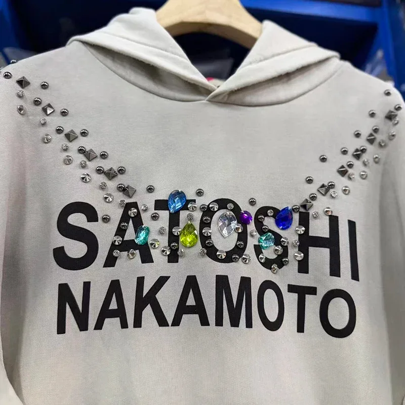 26SS Autumn Winter New Arrival Satoshi Nakamoto Hooded Sweatshirts Destructo Studded Washed Cotton Hooded Unisex Pullover — image 16