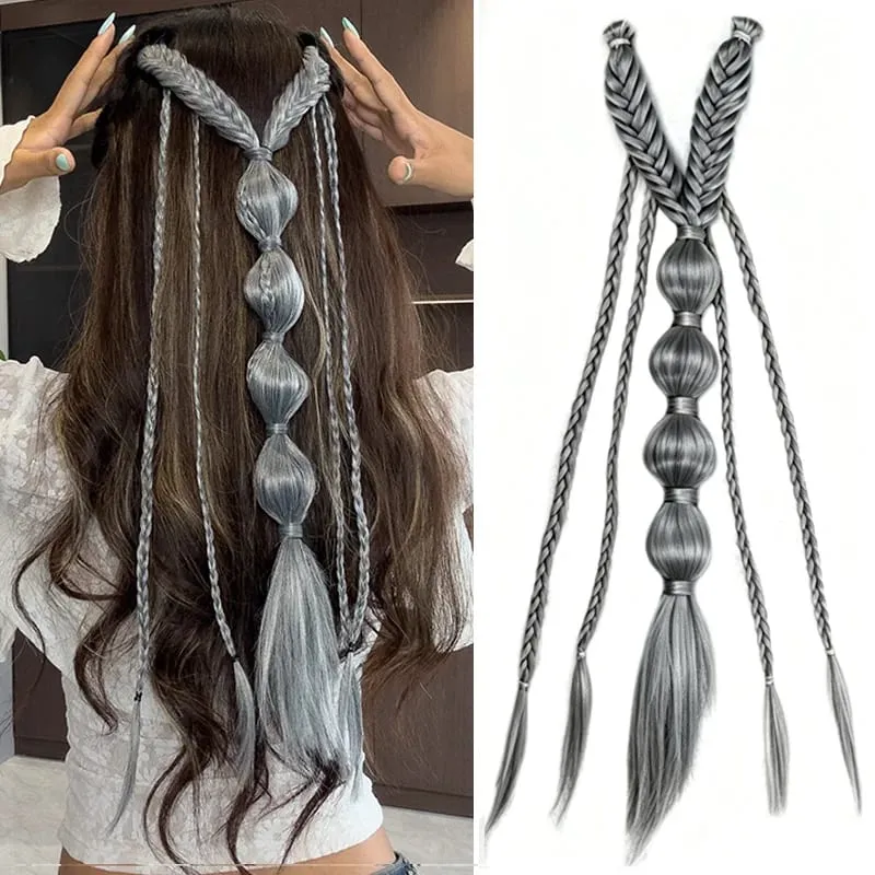 Clip in Braid Synthetic Hair Extensions Boho Festival Princess Braid Viking Renaissance Cosplay Wedding Hairpiece for Women — image 8