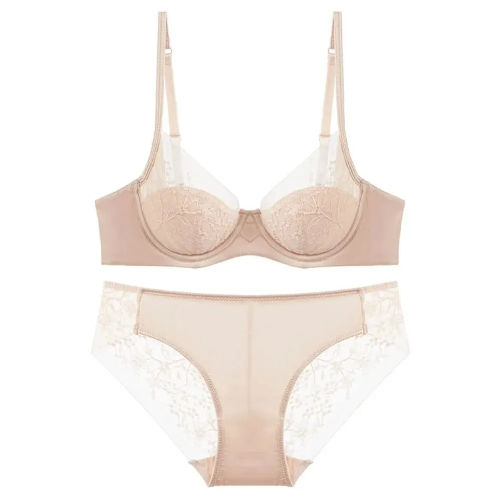 Elegant Lace Lingerie Set Thin Cup Minimizer Bra Panty Breathable Comfort Intimates Suit For Big Bust Size 32‑38 Daily Underwear