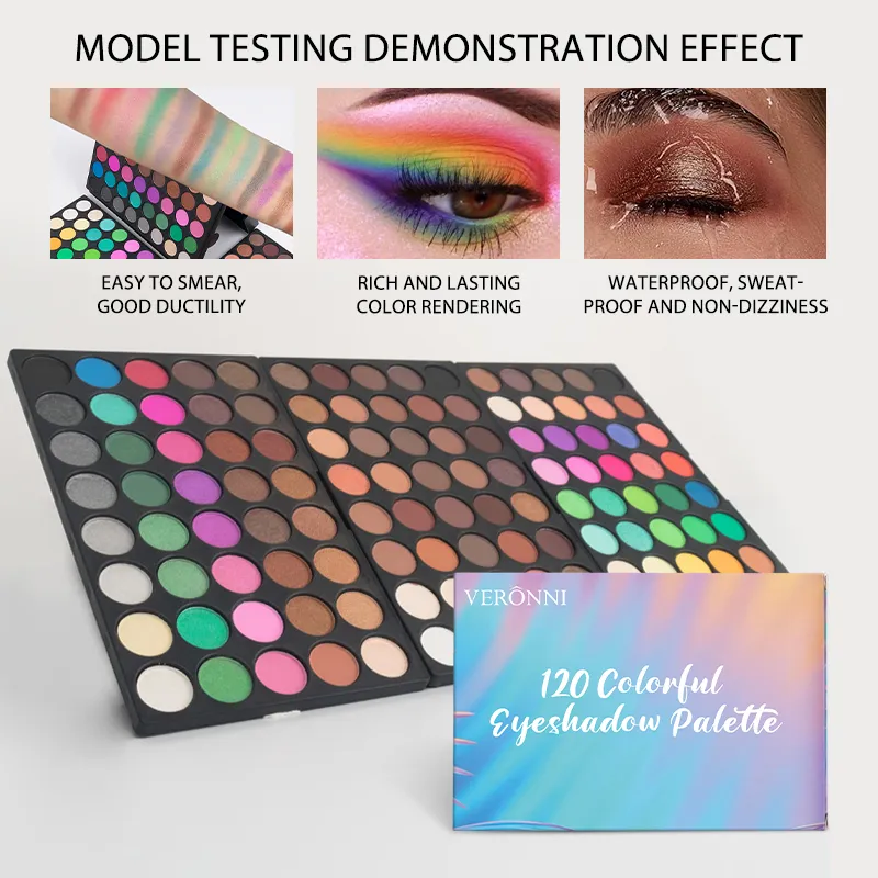 120 Colors 3-Layer Eyeshadow Palette All-in-One Matte & Shimmer Makeup Kit Long-Lasting Highly Pigmented Cosmetic Gift