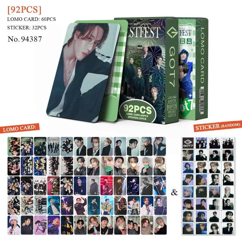 92 stk/sæt GOT7 NESTFEST Holografiske lomo-kort Stickers Stjerne-fotokort Foto Lomo-kort Fans Collection Trykte kort