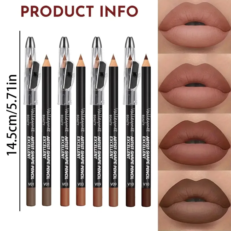 4-delige Brown Shades Lip Liner Set Mat Waterdicht Compatibel met verschillende lipglossen en lippenstiften, draagbaar tasformaat