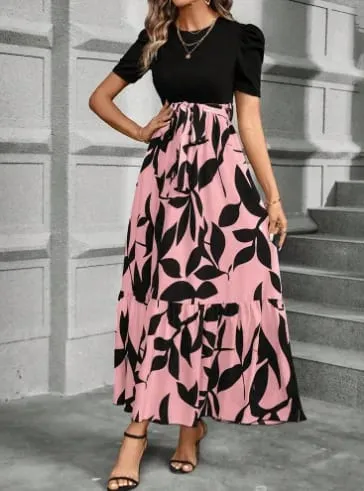 Women Dresses 2026 Spring Summer floral printed round-neck elegant dress exotic vacation style women's clothing vestidoes