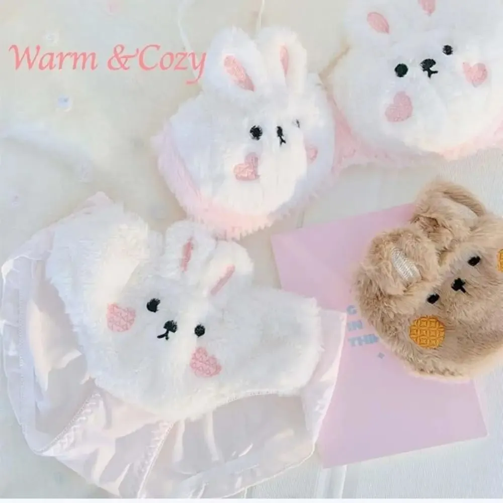 New Design Gathered Padded Bra and Panty Set Warm Polyester Lingerie Underwear Brief Adorable Cotton Fuzzy Lingerie