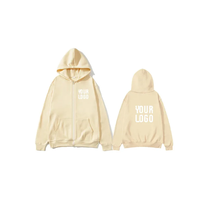 Solid Color Zipper Hoodie | Customizable Text Pattern Jacket | Unisex Team Customization