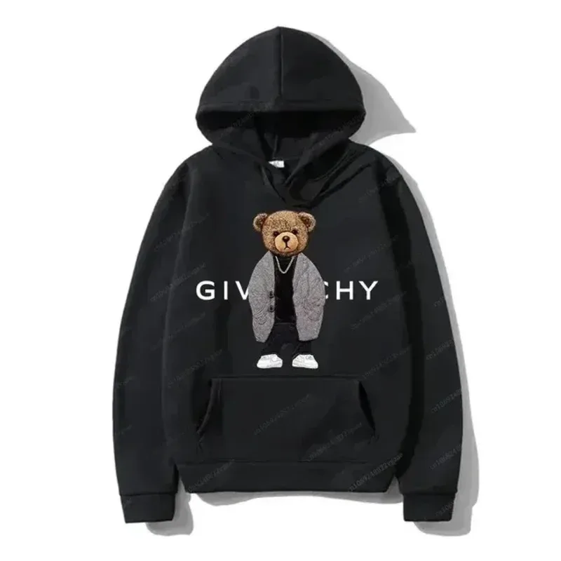 Men Women Unisex Autumn Winter Luxury Bear Print Hoodies Long Sleeve Fleece Pullover High Quality Free Shipping — image 7