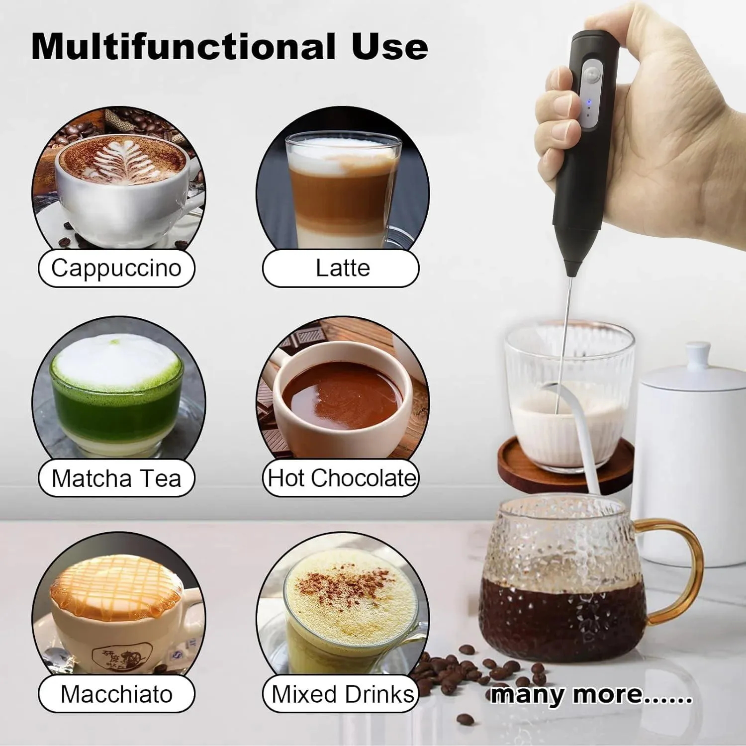 الحليب Frother USB قابلة للشحن 3 سرعات صانع الرغوة القهوة خفقت خلاط كهربائي مقبض خلاط خافق البيض