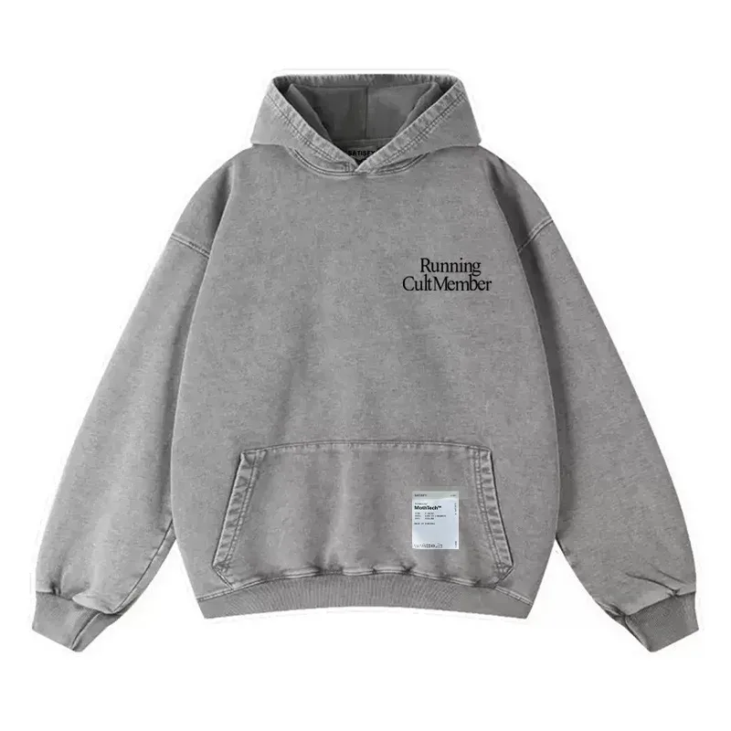 Elf-Adhesive SATISFY Flocking Print Hoodie Sweatshirt Jacket Street Style Loose Fit Long Sleeve for Young Men And Women — image 10