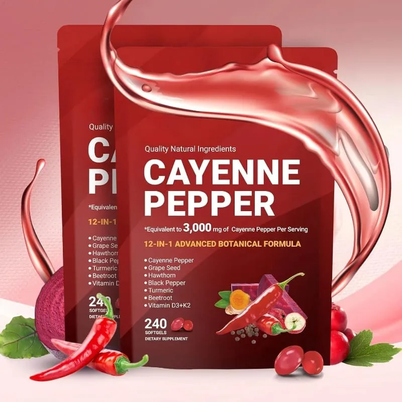 Kapsułki z papryką cayenne i pestkami winogron Burak Kurkuma Witaminy D3 K2 E Suplement ziołowy
