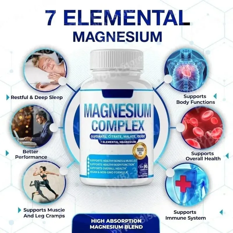 90 Pieces Magnesium Complex Capsule Contain 7 Ingredient – Glycinate Citrate and Malate Etc 1000mg Health Nutrition Support — image 5