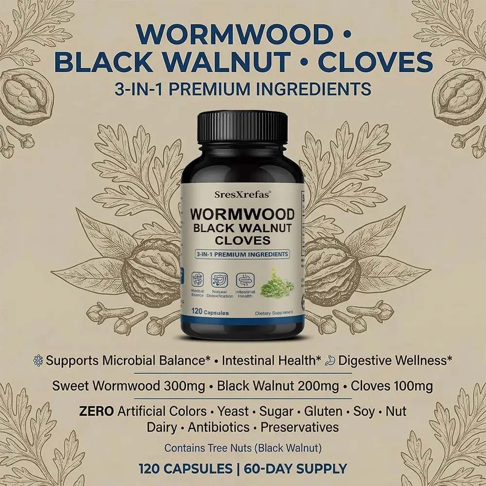 Wormwood Black Walnut and Clove - 3 in 1 Premium Formula for Microbial Balance Natural Detoxification and Intestinal Health