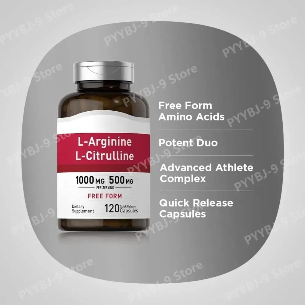 1500 mg de L-Arginina e L-Citrulina por porção Complexo de aminoácidos em forma livre para homens e mulheres Não-OGM sem glúten 120 cápsulas