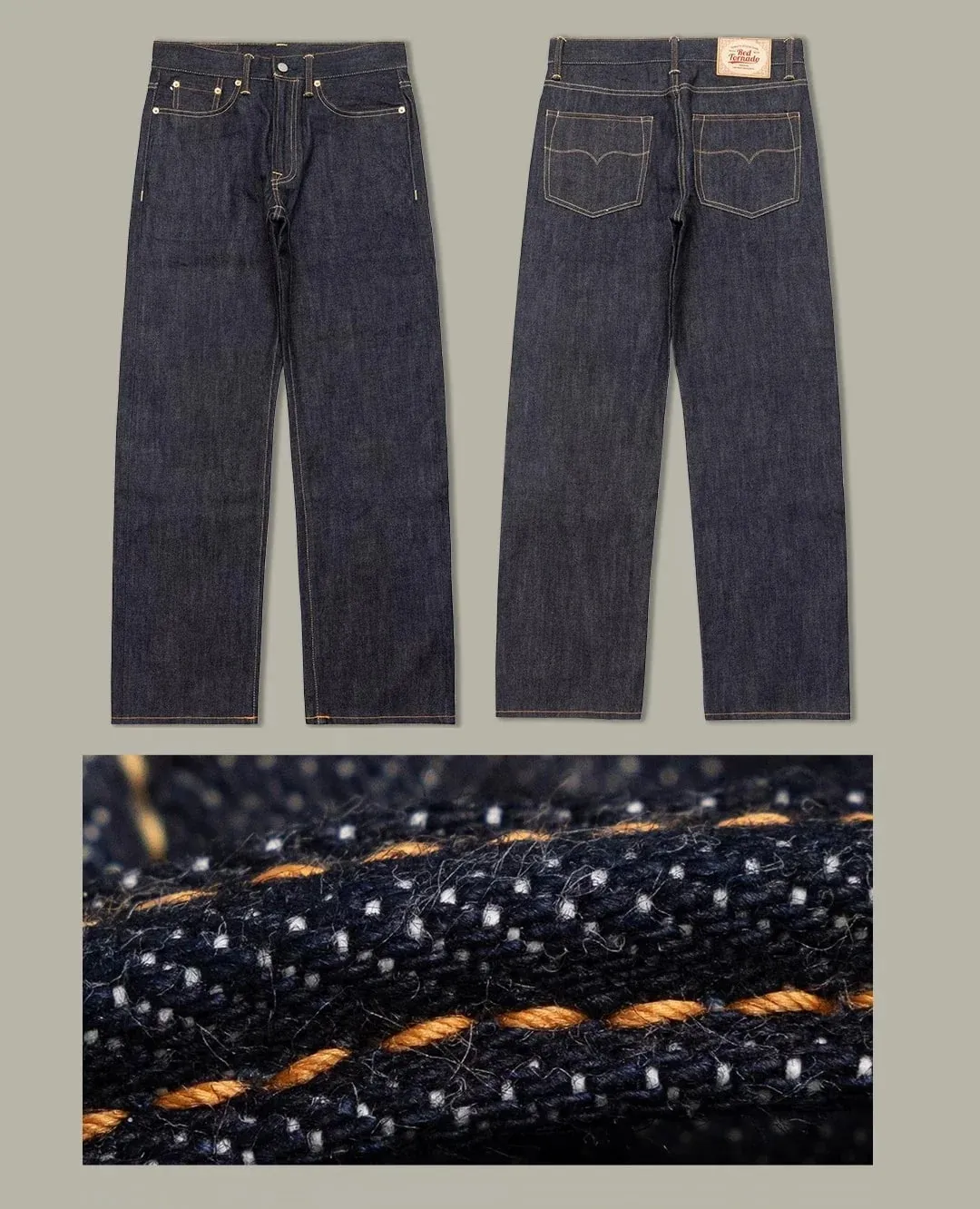 Red Tornado 12.5oz Vintage Selvedge Jeans Rinsed Relaxed Straight Leg One-wash Raw Denim Trousers for Men — image 10