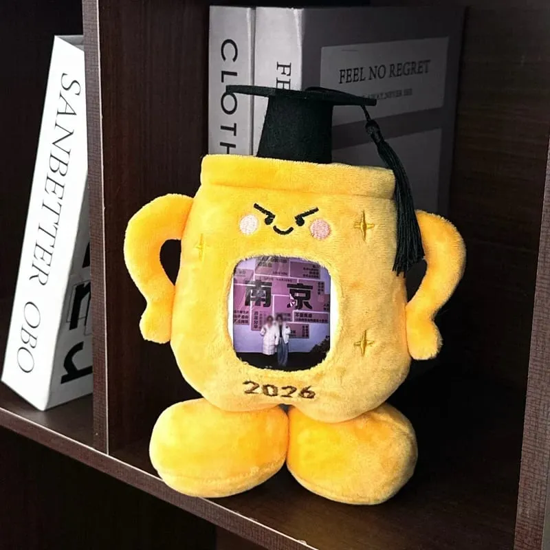 20cm Yellow Trophy Graduation Plush Toy Stuffed Showing a Photo University College Doctor Bachelor Souvenir Present
