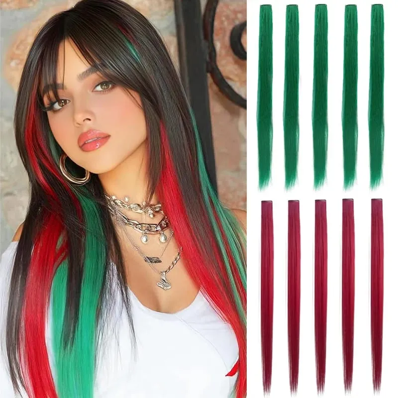 Clip colorata da 10 pezzi da 24 pollici nelle estensioni dei capelli Lisci sintetici Evidenzia posticci per ragazze Festa Cosplay